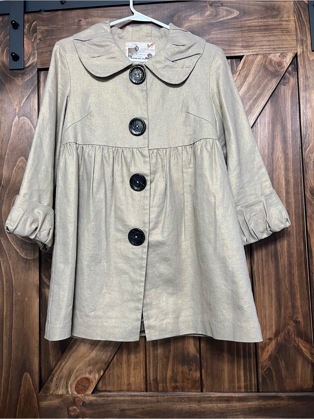 Kensie Gold Metallic Linen Babydoll Peacoat Coat Retro Size 6